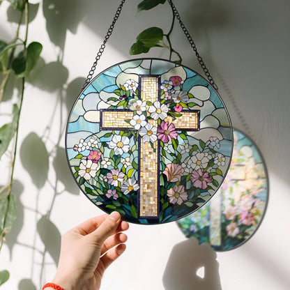 8-Inch Jesus with Cardinals Suncatcher Ornament, Stained Glass Window Hanging & Religious Christmas Ornament, Christian Window Decor — Memorial Gift, Christian Gifts for Her, Religious Gifts