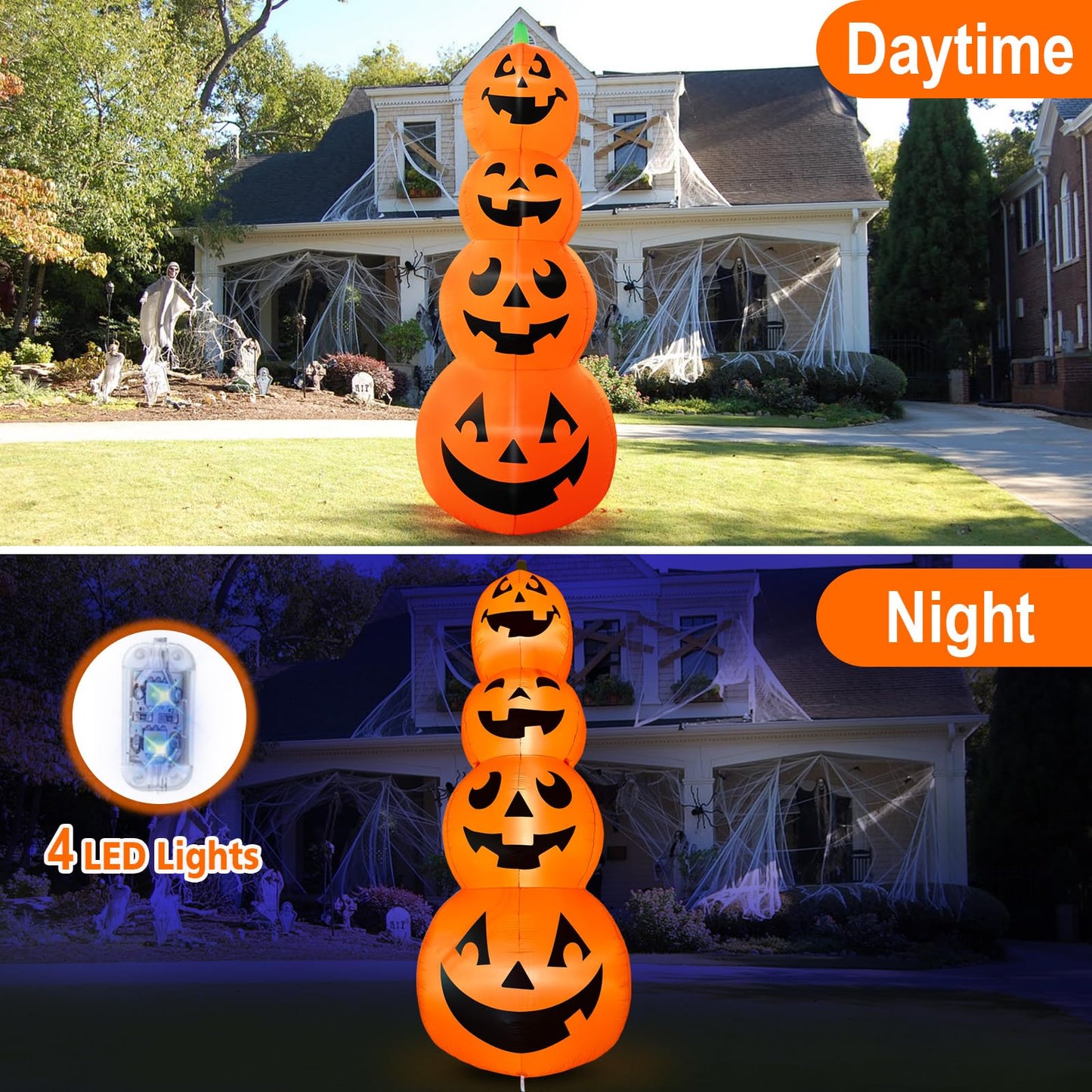 12FT Giant Halloween Inflatable Pumpkin, Blow up Halloween Decoration Built-in 6 LED and Flashing Light for Halloween Decoration Outdoor Indoor Home Party Supplies Halloween Lawn Decor