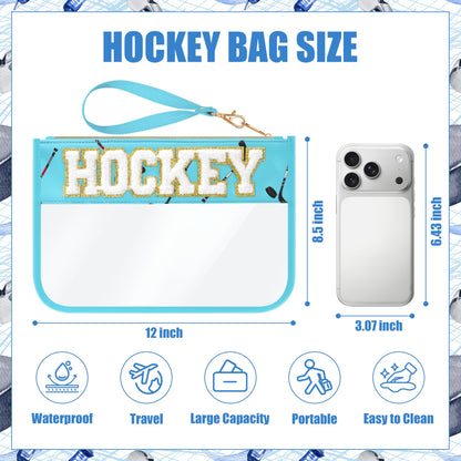 BuyCard Soccer Gift Makeup Bag with Chenille Letter Patch, Clear Cosmetic Pouch PVC Organizer Purse, Waterproof Travel Bag, Portable Toiletry Storage Bag for Her Friends