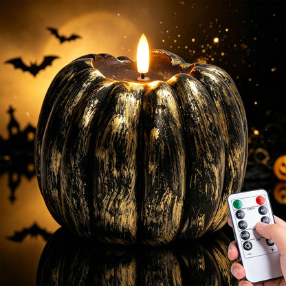 Fall Decor, Fall Decorations for Home - Flameless Pumpkin Candle with Timer Remote - Room Bedroom Table Farmhouse Decor for Halloween, Thanksgiving, Orange+White