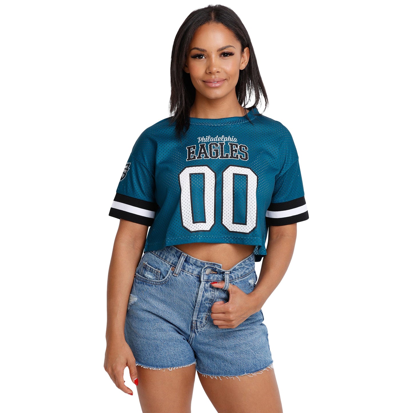 FOCO NFL Womens NFL Ladies Fashion Gameday Jersey Mesh Crop Top Shirt