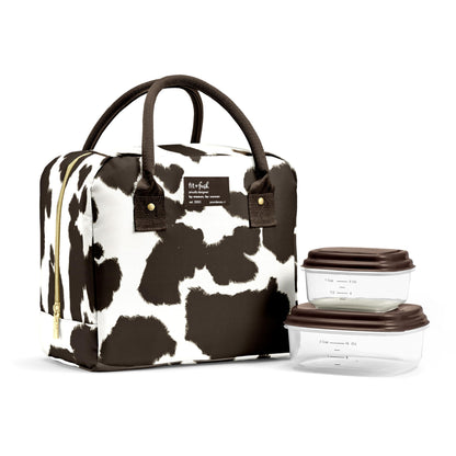 Fit & Fresh Bloomington Lunch Bag for Women - Insulated Large Lunch Box for Work with Containers, Leak-Resistant, Stain-Resistant, Zipper Closure, Cheetah