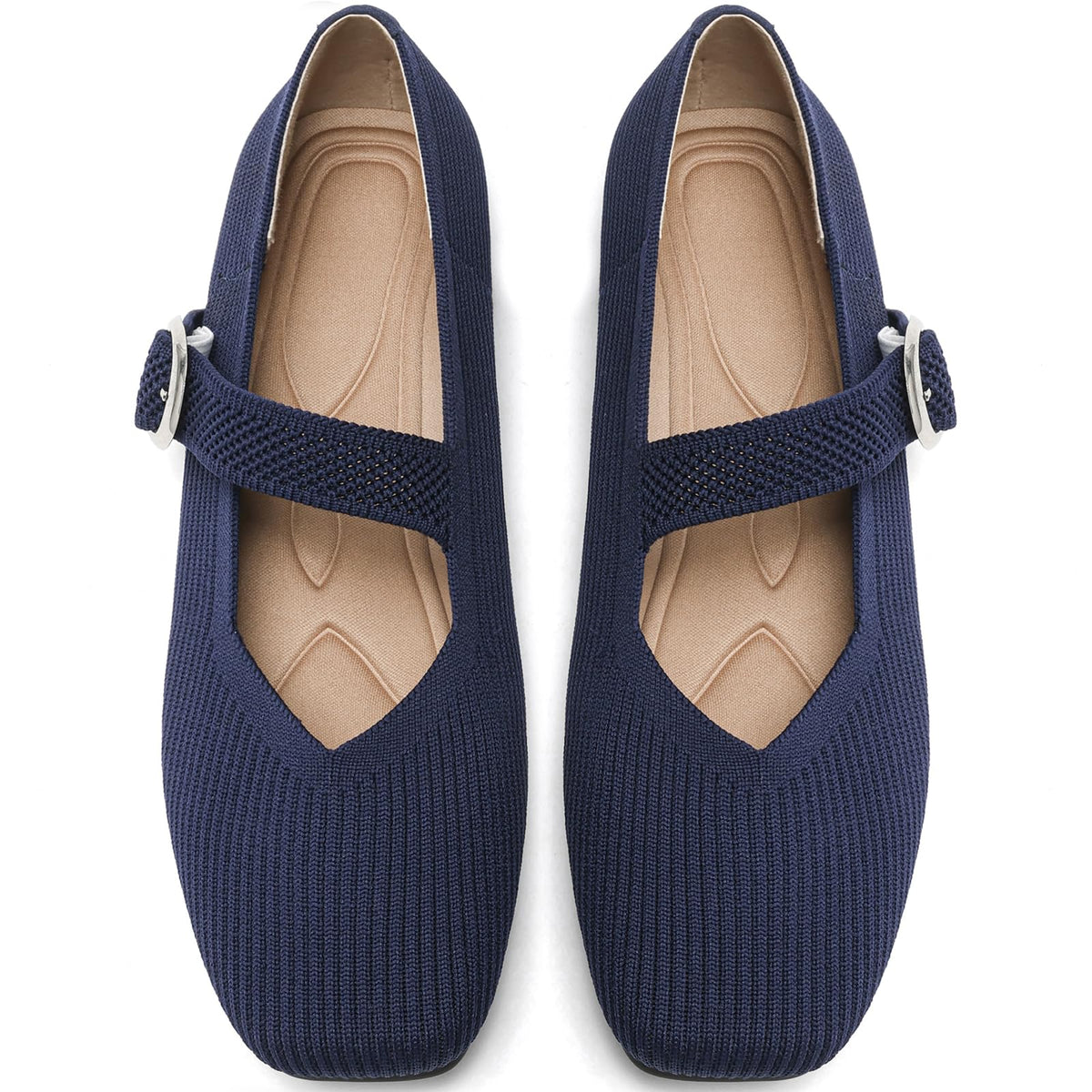 Women's Mesh Mary Jane Flats, Soft Square Toe Ballet Shoes for Work