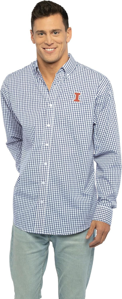Vantage Men's Collegiate Easy-Care Long Sleeve Gingham Check Button Down Shirt