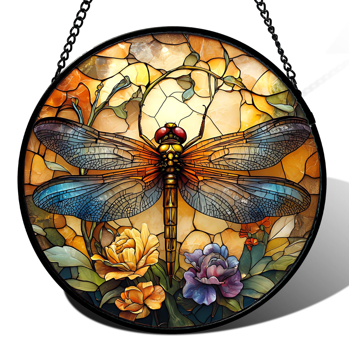Stained Glass Window Hanging - Golden Christmas Tree Suncatcher for Doors Home Christmas Decoration Winter Sun Catcher Thanksgiving New Year Birthday Gifts for Women Men Mom Nana Girl 7.8 in