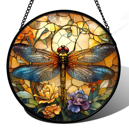 Stained Glass Window Hanging - Golden Christmas Tree Suncatcher for Doors Home Christmas Decoration Winter Sun Catcher Thanksgiving New Year Birthday Gifts for Women Men Mom Nana Girl 7.8 in