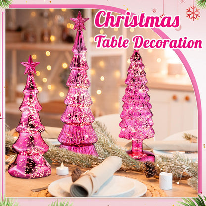 Funnymoom 3 Pack Glass Christmas Trees Decor Lighted Christmas Tree Tabletop Glitter Centerpiece Decoration Glass Xmas Tree Figurines Holiday Ornament for Table Mantle Fireplace(Gold,Classic)