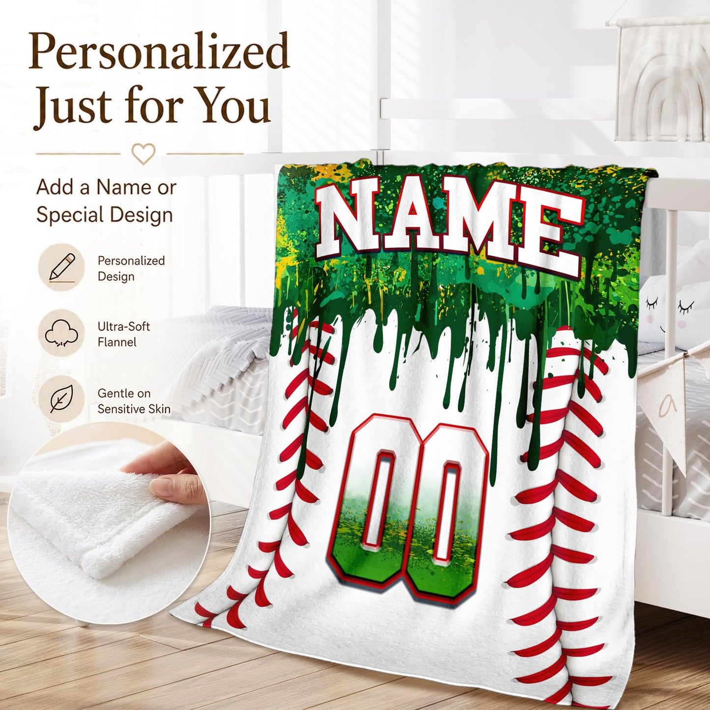Kids Blanket Custom Baseball Blankets, Splashed Ink Throw Bed Travel