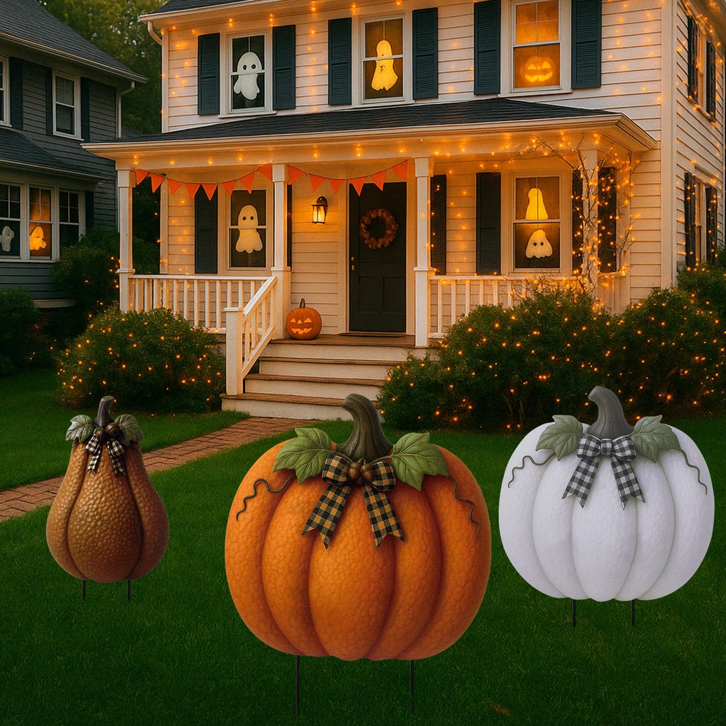 3 Pcs Fall Metal Stacked Pumpkin Garden Stakes Outdoor 3D Retro Pumpkin Decoration Fall Yard Stakes Lawn Signs Decorative for Autumn Harvest Holiday Pathway Patio Decor