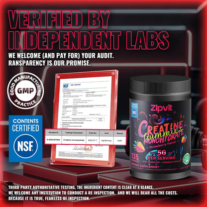 Creatine Monohydrate Gummies, NSF Certified Creatine Gummy, 5g Dose for Men & Women to Support Muscle, Strength, Recovery, Cognitive Health & Memory, Pineapple Flavor, 135 Gummies