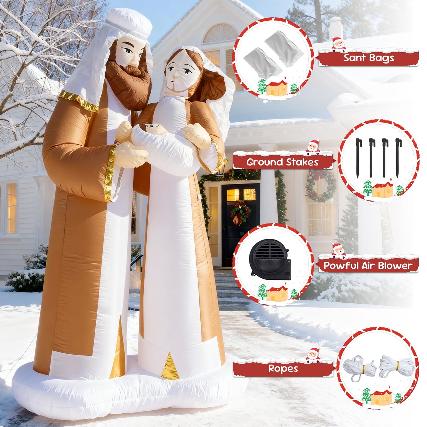 TRMESIA 8 Feet Jesus Birth Decoration Indoor Outdoor Inflatable Nativity Scene with LED Lights, Christmas Garden Lawn Decoration, Blow up Xmas Decor, Holiday Celebrations and Parties