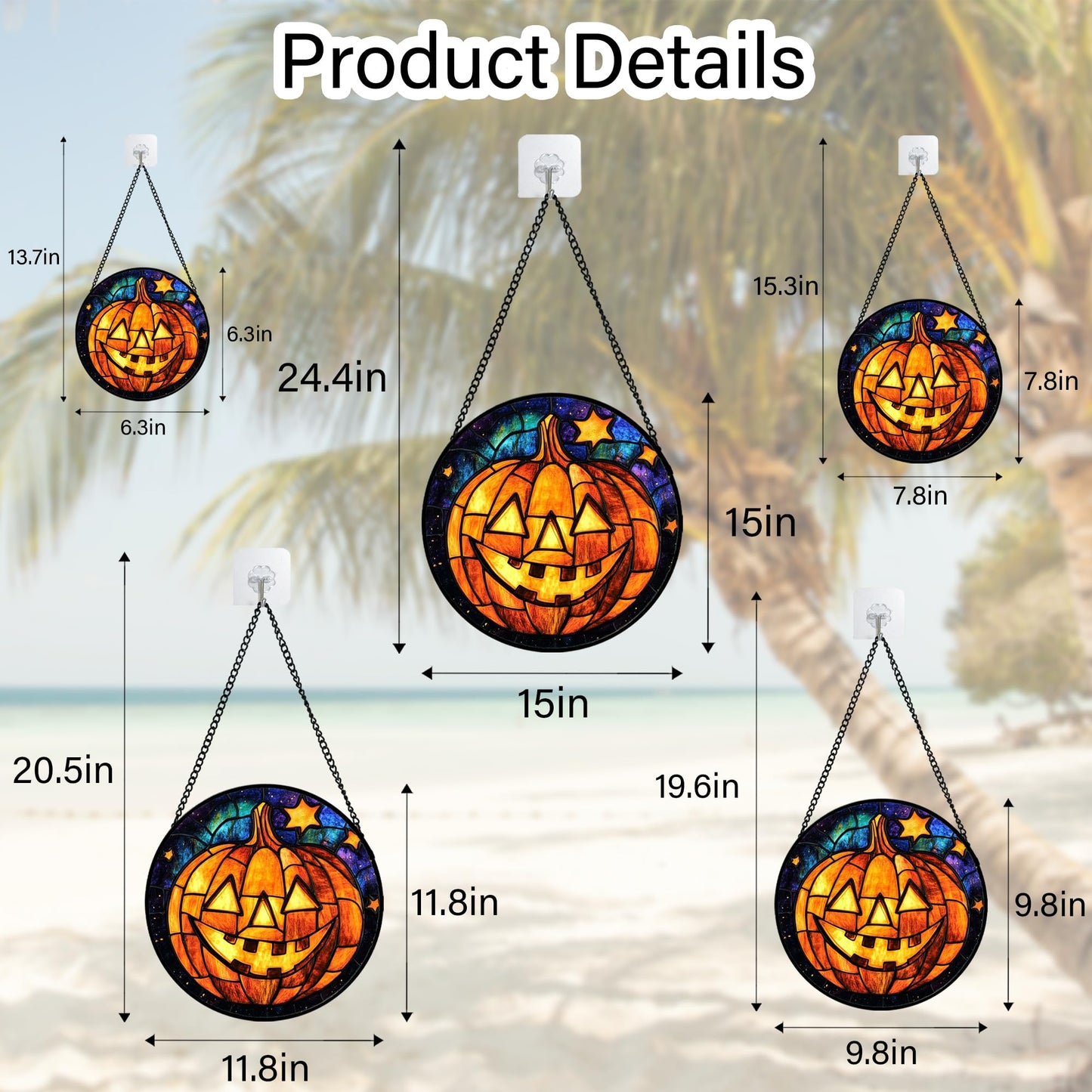 Stained Glass Window Hanging, Halloween Decorations Evil Pumpkin Suncatcher for Doors Garden Indoor Spooky Funny Orange Sun Catchers Gothic Decor Horror Gifts for Women Men Friend 15 in