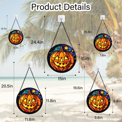 Stained Glass Window Hanging, Halloween Decorations Evil Pumpkin Suncatcher for Doors Garden Indoor Spooky Funny Orange Sun Catchers Gothic Decor Horror Gifts for Women Men Friend 15 in
