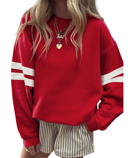 Selink Womens Varsity Striped Oversized Sweatshirt Crewneck Long Sleeve Casual Fashion Pullover Top Fall Outfits