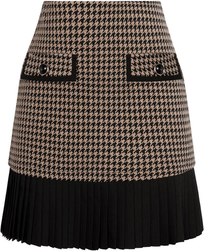 Kate Kasin Women's Plaid Mini Skirt, High Waist Pleated A-Line Skirts