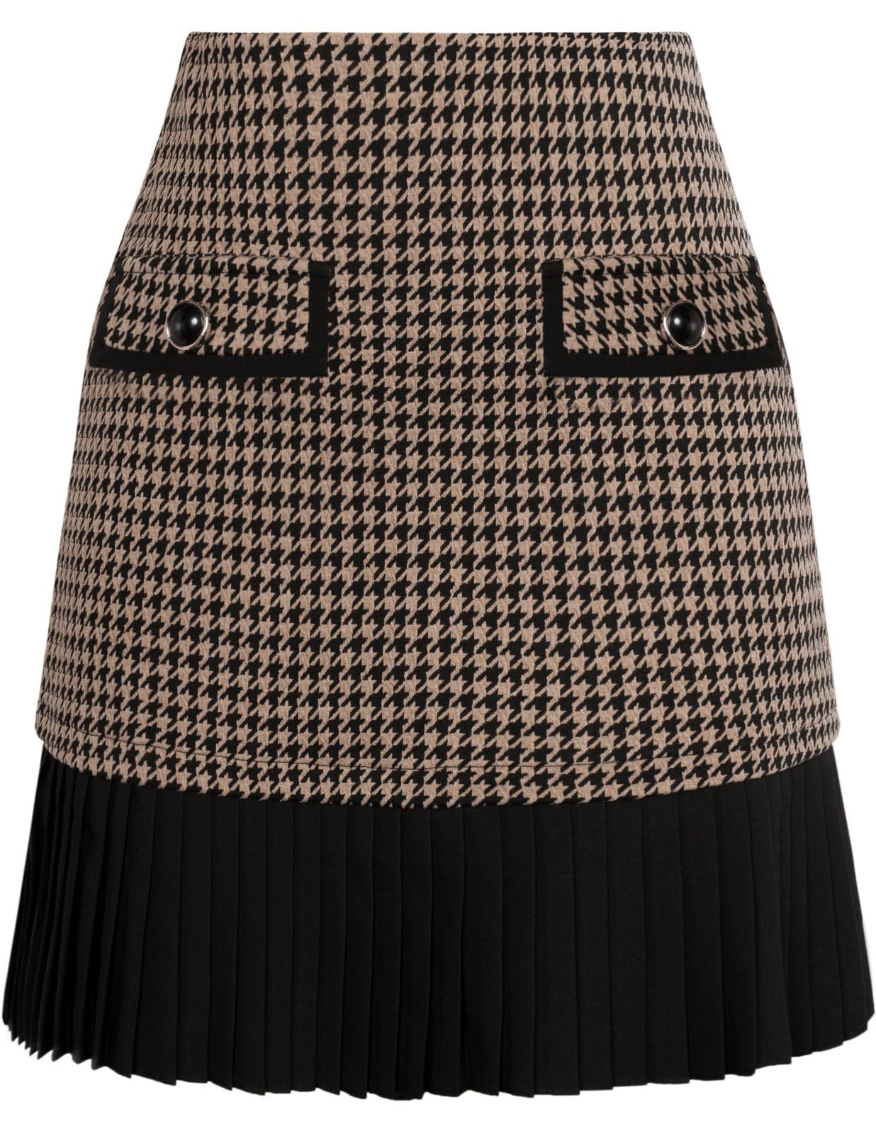 Kate Kasin Women's Plaid Mini Skirt, High Waist Pleated A-Line Skirts