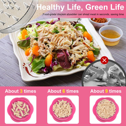 SURETIVIAN Chicken Shredder Tool Twist Large Chicken Breast Shredder with Brush&Fork, Visible Meat Shredder Machine, Anti-Slip Strip, Ergonomic Handle, BPA Free, Pork Beef Chicken(Hot Pink)