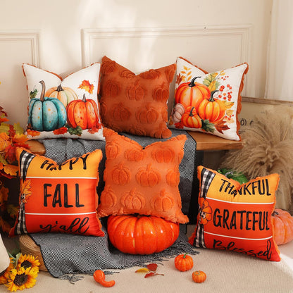 TOYPOPOR Halloween Decorations, 2 Packs Double Sided Ghost Pillow Covers, Soft Fur Throw Pillow Cases Indoor outdoor Pumpkin Couch Cushion Case for Fall Autumn Bedroom Living Room Home Decor 18''x18''