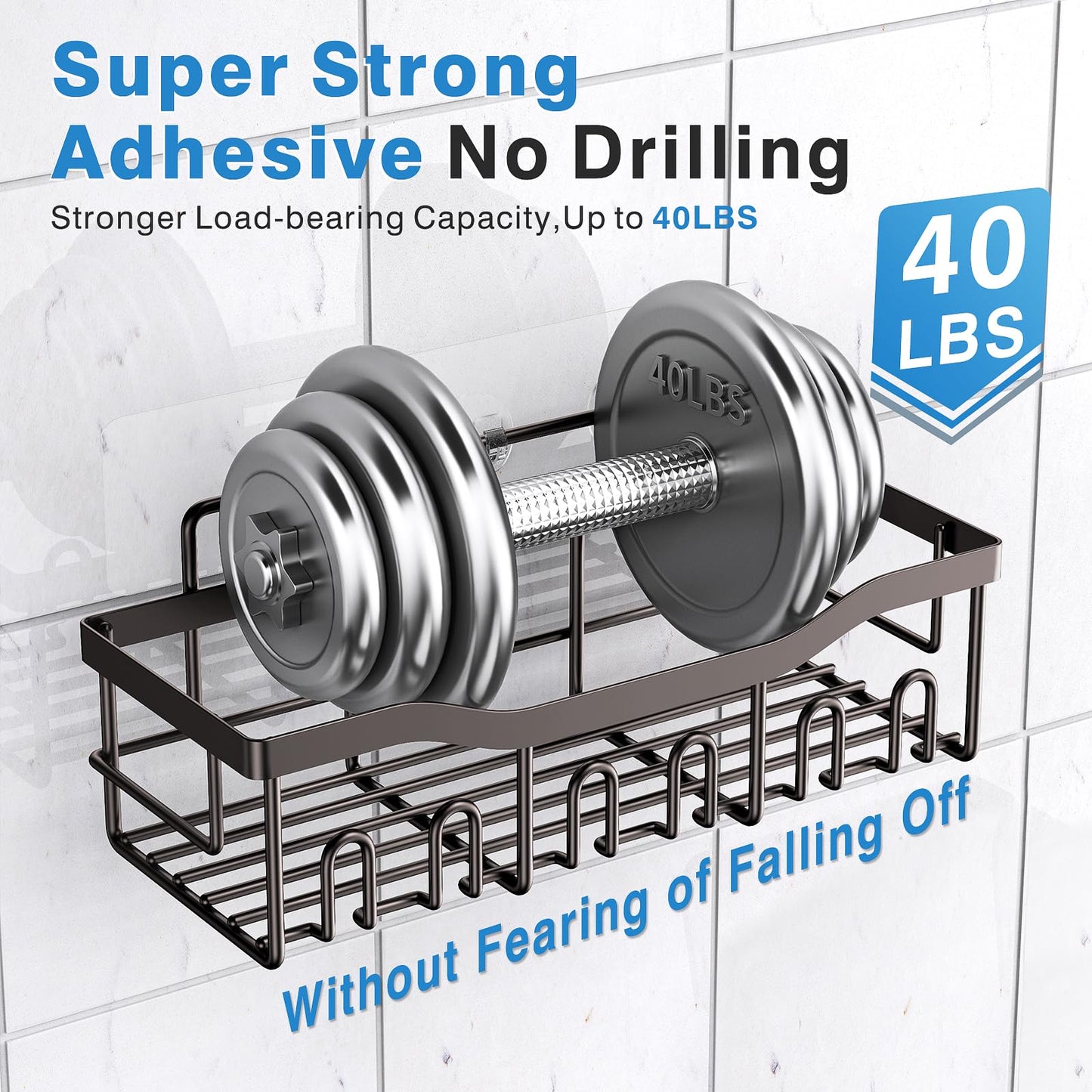 EUDELE Adhesive Shower Caddy, 5 Pack Rustproof Stainless Steel Bath Organizers With Large Capacity, No Drilling Shelves for Bathroom Storage & Home Decor