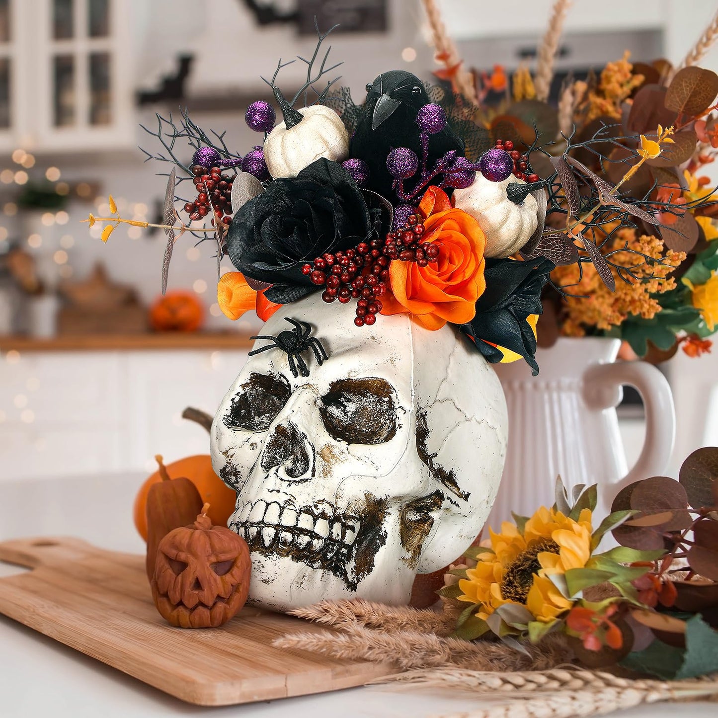 Daifunli Halloween Table Centerpieces Decorations Witch Boot and Pumpkin Artificial Flowers Halloween Tabletop Decorations for Home Kitchen Indoor Haunted Party Decoration 12x17 Inch