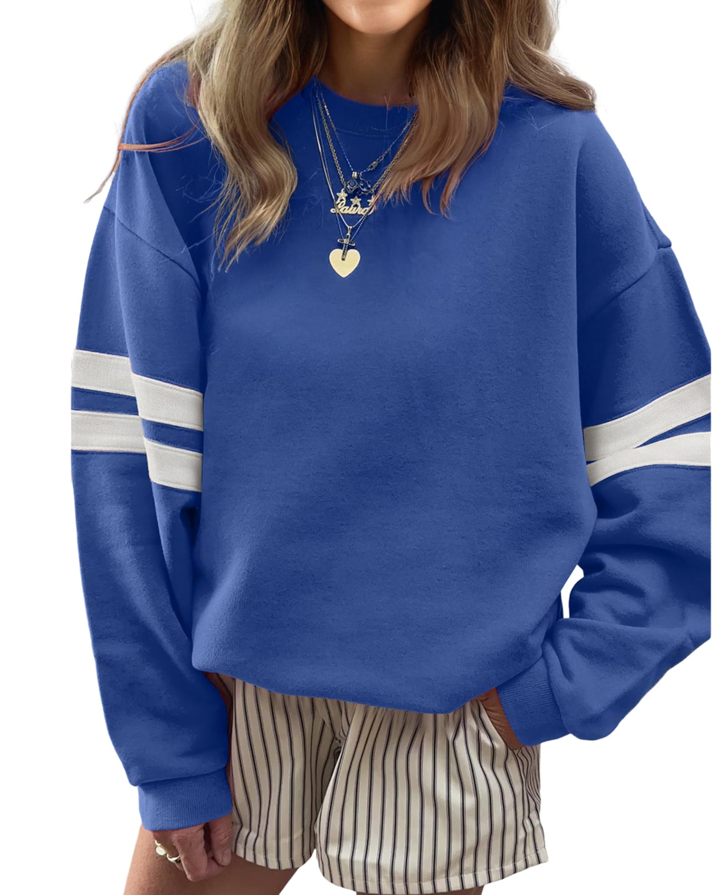 Selink Womens Varsity Striped Oversized Sweatshirt Crewneck Long Sleeve Casual Fashion Pullover Top Fall Outfits