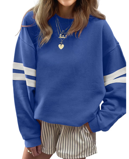 Selink Womens Varsity Striped Oversized Sweatshirt Crewneck Long Sleeve Casual Fashion Pullover Top Fall Outfits