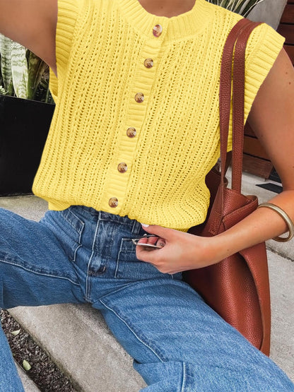 Saodimallsu Womens Sleeveless Sweater Vest Button Down Crochet Cardigan | Sweater Vest,Crochet,Summer Knit Tank Top,Sleeveless,Trendy Going Out Tops