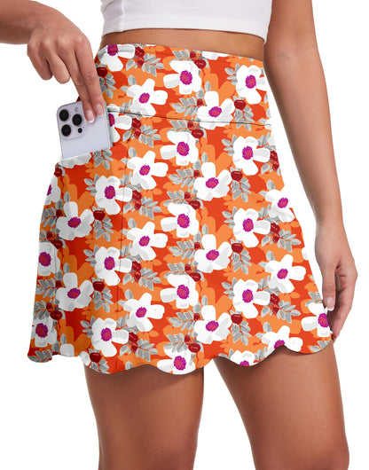 M Moteepi Skorts for Woman with Pockets 16" Golf Athletic Skirts Scalloped Hem Tennis Skirt Dressy Casual