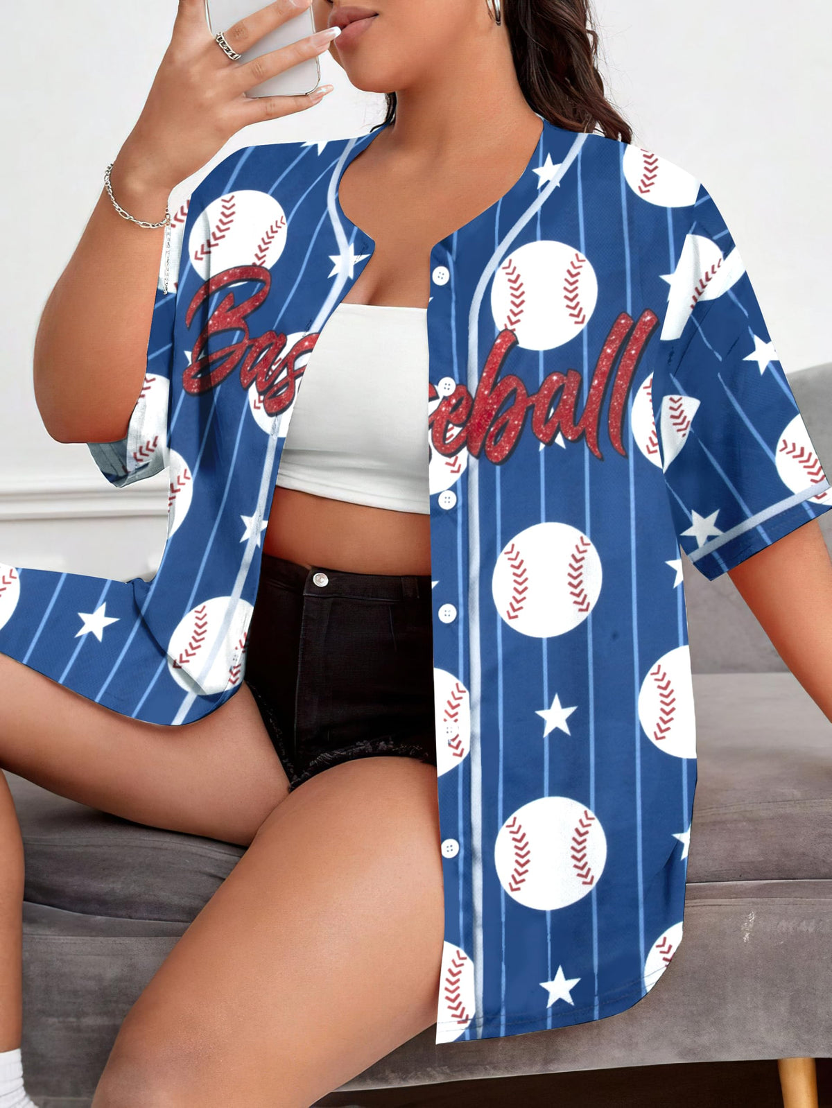Baseball Shirt Women Baseball Jersey Graphic Button Down Shirt Game Day Short Sleeve Tops