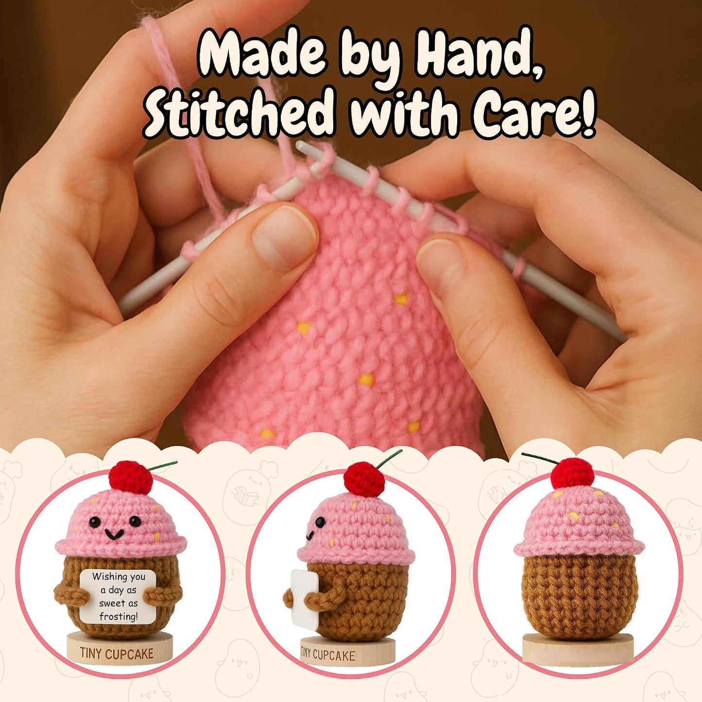 Emotional Support Gifts for Women - Positive Crochet Cupcake W/ 30 Uplifting Affirmation Cards | Birthday Gift for Women Friendship, Best Friend, Bestie, Teen Girls, Classmates, Daughter Birthday