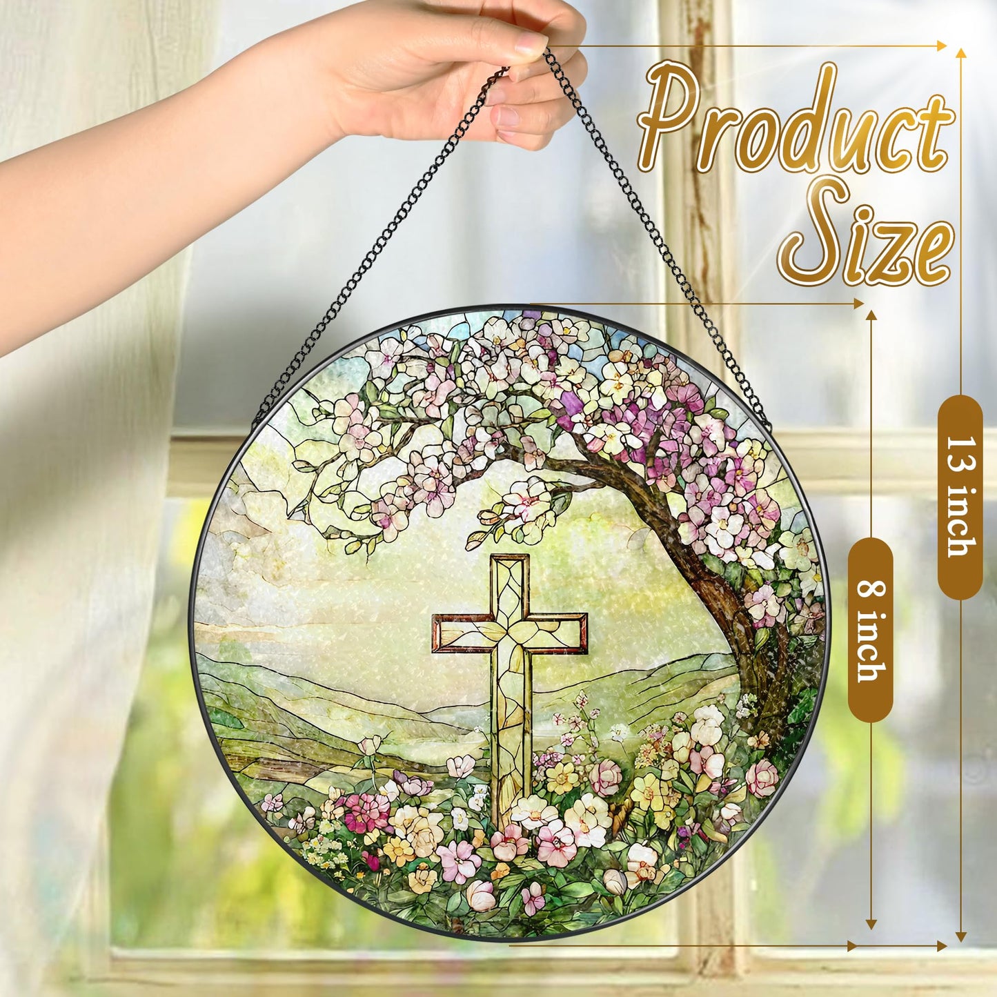 8-Inch Jesus with Cardinals Suncatcher Ornament, Stained Glass Window Hanging & Religious Christmas Ornament, Christian Window Decor — Memorial Gift, Christian Gifts for Her, Religious Gifts