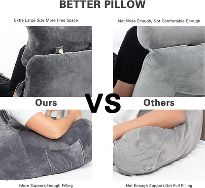 Reading Pillow-Extra Large 31" Bed Rest Pillow with Detachable Neck Roll & Arms for Sitting in Bed or Couch-Backrest Reading Pillow Adult Back Pillows for Reading,Watching TV,Gaming,Relaxing-Black