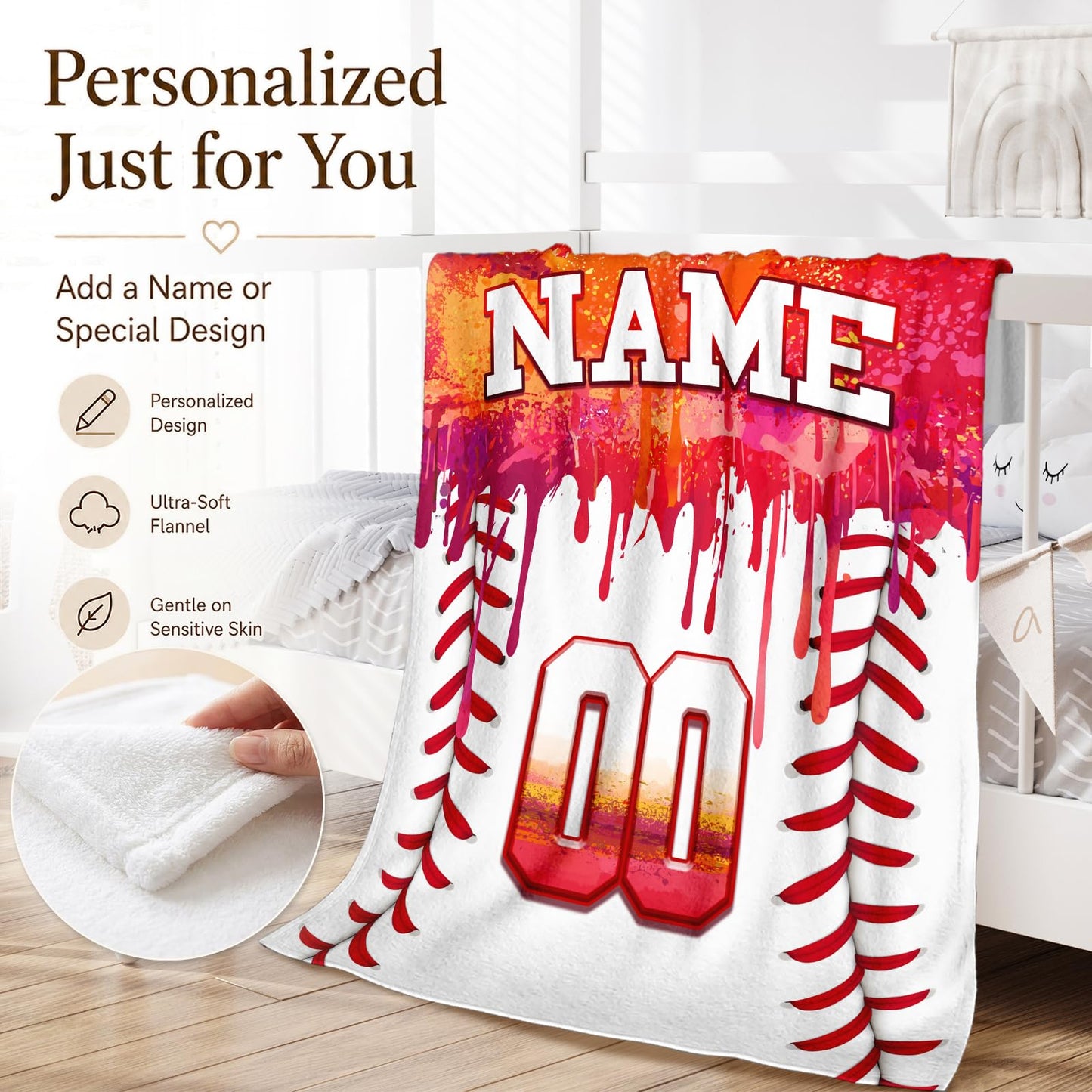 Kids Blanket Custom Baseball Blankets, Splashed Ink Throw Bed Travel