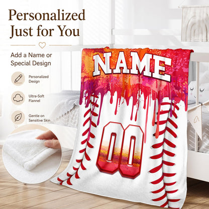 Kids Blanket Custom Baseball Blankets, Splashed Ink Throw Bed Travel