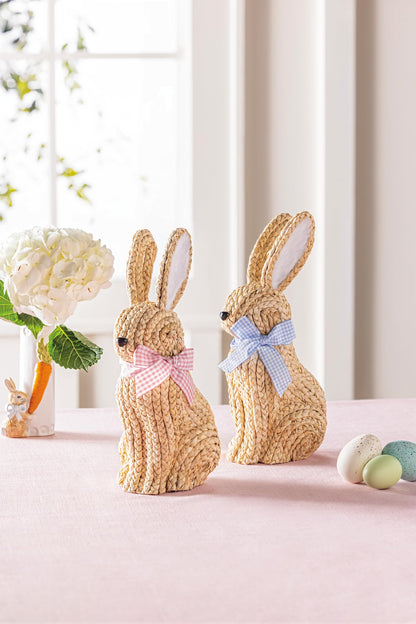Mud Pie Easter Blue Bow Woven Bunny Sitter