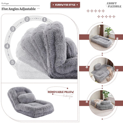 Upholstered Convertible Lounge Chair with 2 Soft Pillows