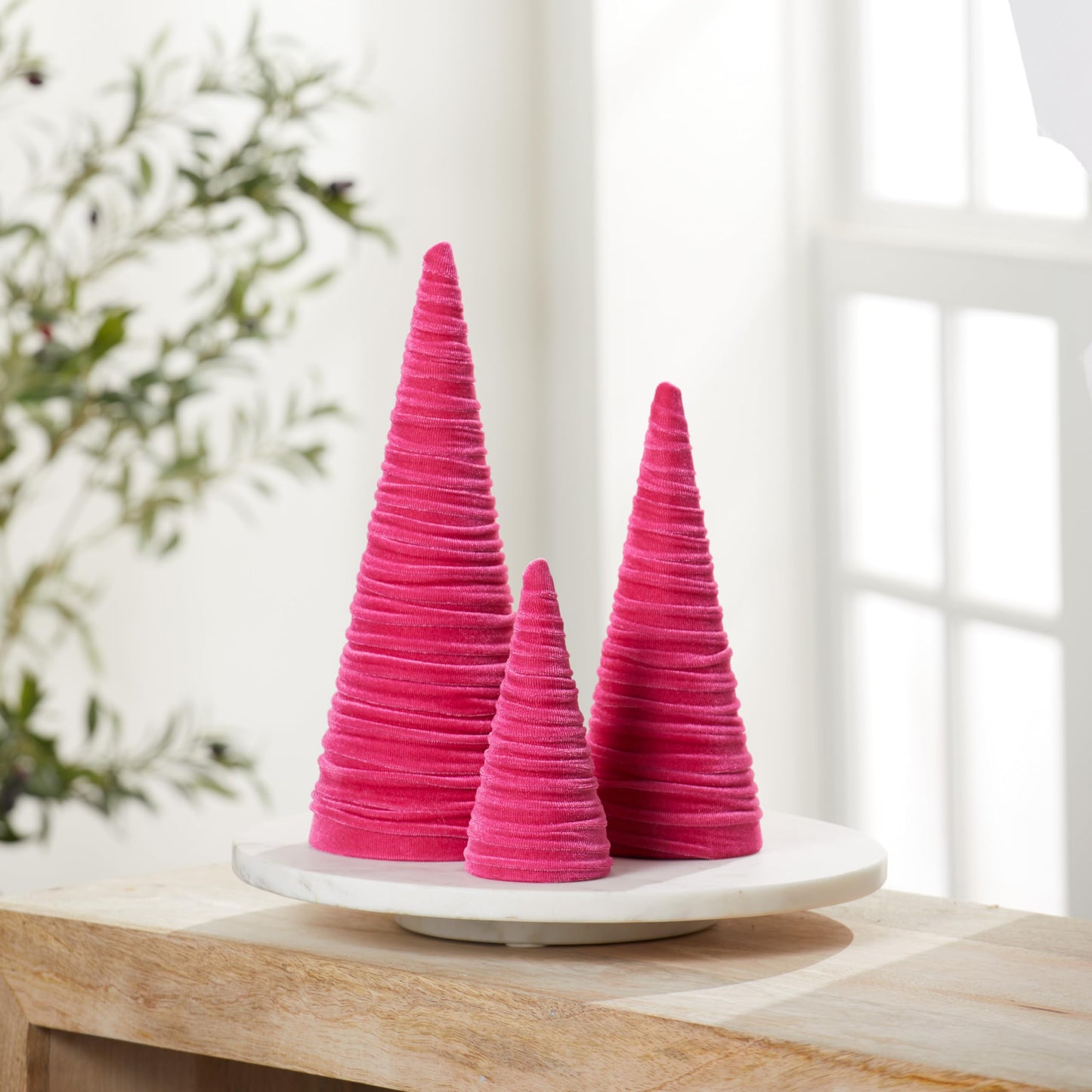 Your Heart's Content Red Velvet Trees Set of 3, Winter Wedding Centerpiece, Valentine Tabletop Tree Decor, Cozy Handmade Romantic Home Decor, Bookshelf Accent, Gift for (Red)