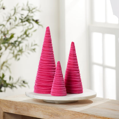 Your Heart's Content Red Velvet Trees Set of 3, Winter Wedding Centerpiece, Valentine Tabletop Tree Decor, Cozy Handmade Romantic Home Decor, Bookshelf Accent, Gift for (Red)