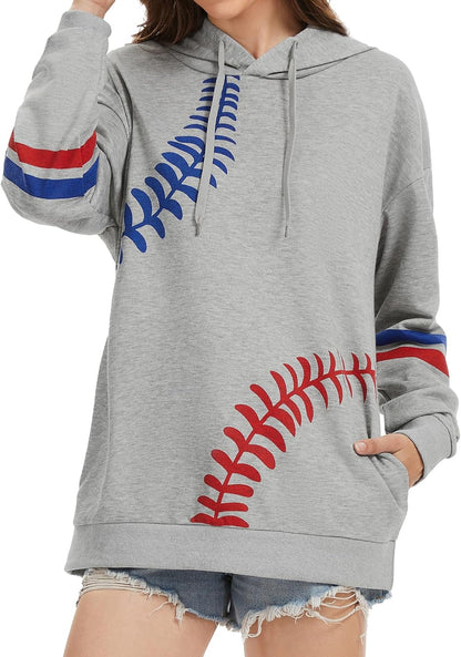 Womens Baseball Hoodie Casual Long Sleeve Baseball Mom Sweatshirt