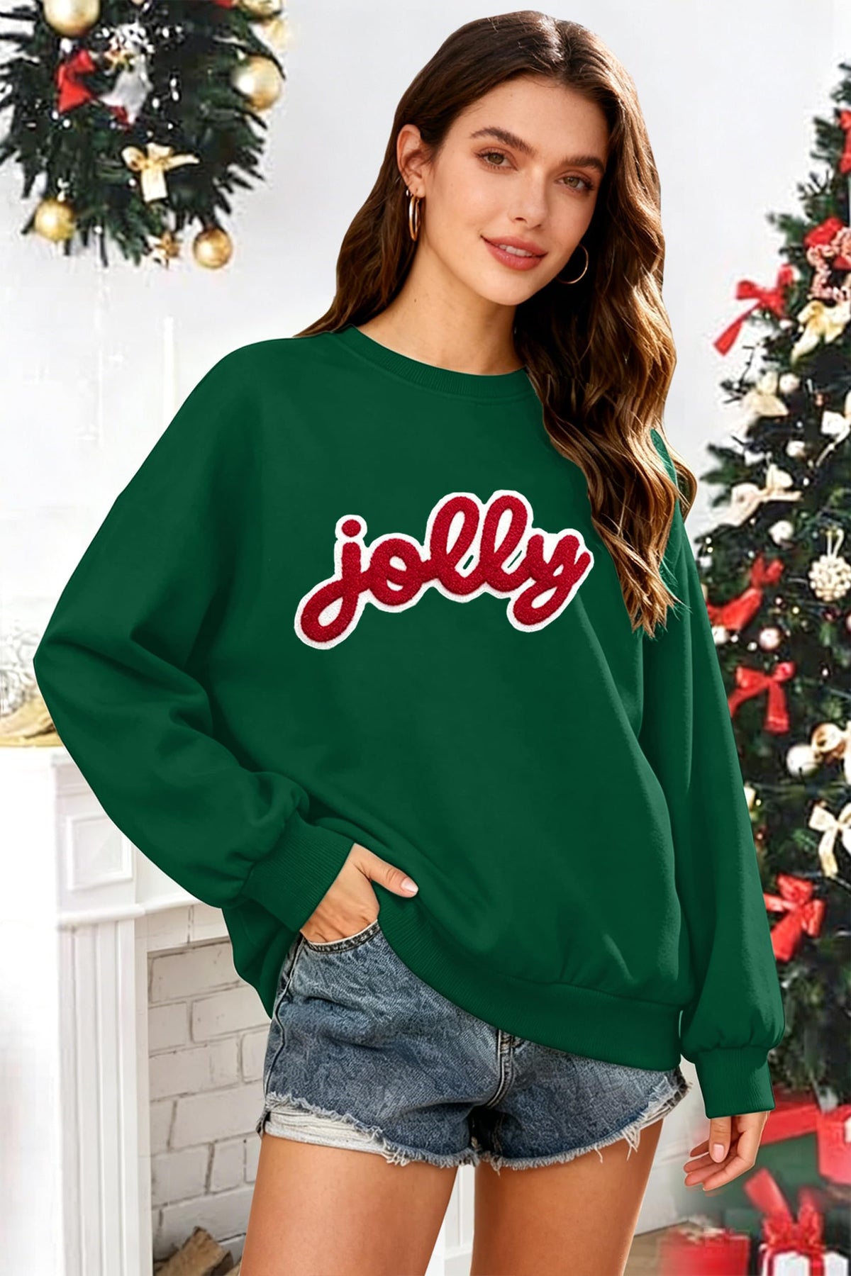 Christmas Sweatshirts For Women Jolly Glitter Patch Striped Sweater