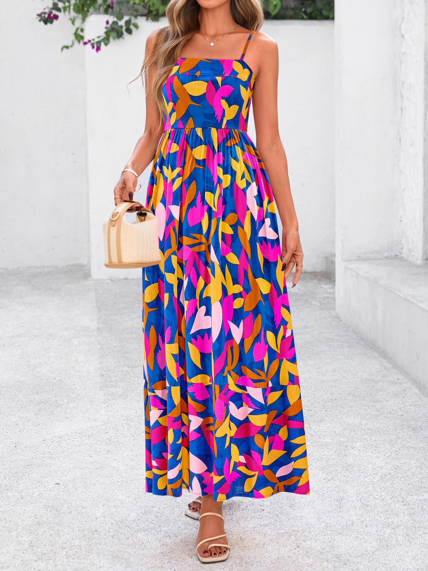 PRETTYGARDEN Women’s Boho Floral Striped Summer Maxi Dress