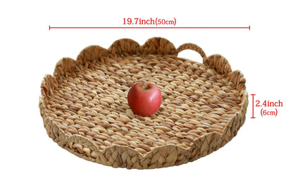Gurfuy Extra Large Round Ottoman Table Tray with Handles - 19.7" Handmade Wicker Serving Hand Woven Tray for Farmhouse Decorative Oversized Coffee Table Trays Living Room Kitchen Counter Breakfast