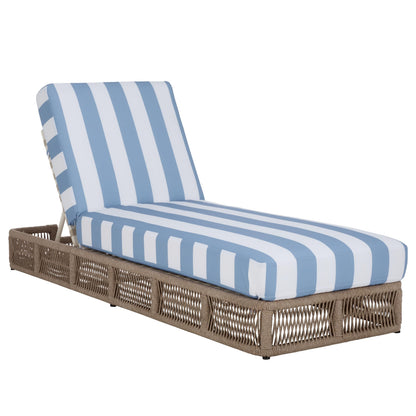 SAFAVIEH Outdoor - Gillian Chaise Lounge Chair - Tan & White - Steel and Woven Rope - Adjustable 5-Position Backrest - Ideal for Patio, Deck, Poolside, Backyard (PAT7527A)