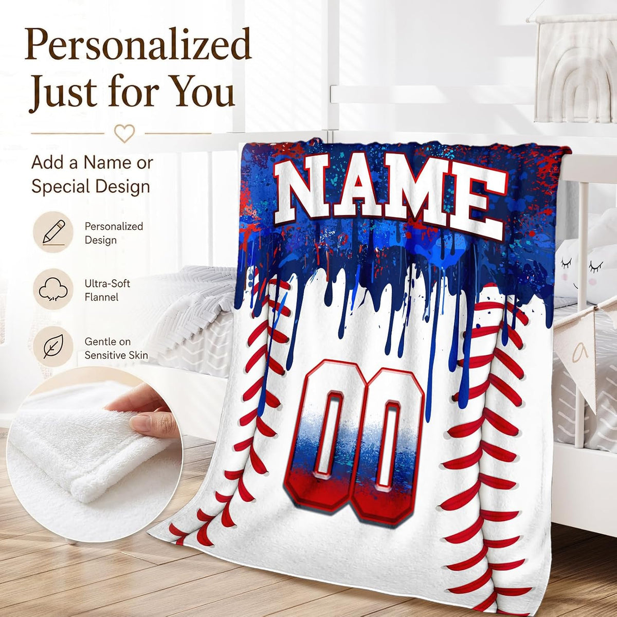 Kids Blanket Custom Baseball Blankets, Splashed Ink Throw Bed Travel