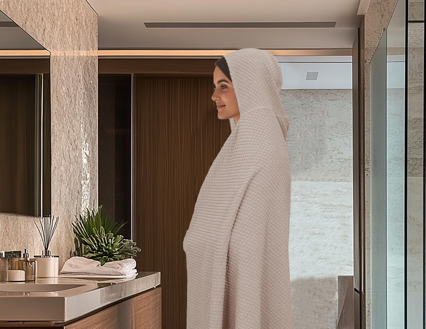 COTTON CRAFT- Euro Spa Set of 4 Luxury Waffle Weave Bath Towels, Oversized Pure Ringspun Cotton, 30 inch x 56 inch, White