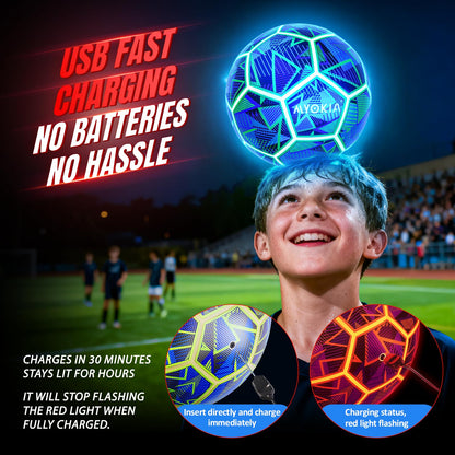 Rechargeable Light Up Soccer Ball Size 5 Tri-Color Glow in Dark