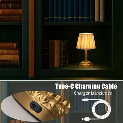 Cordless Table Lamp with Touch Control, Small LED Bedside Lamp with Pleated Shade, 3 Brightness Levels Nightstand Lamp for Bedroom, Living Room & Dorm Room