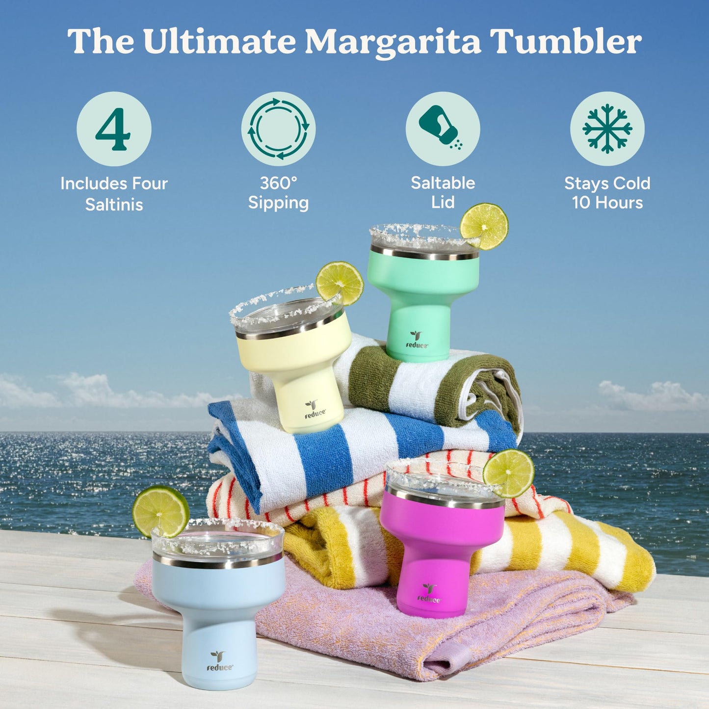 REDUCE Saltini 16oz Margarita Tumbler - Insulated Cocktail Glass - 4 Pack