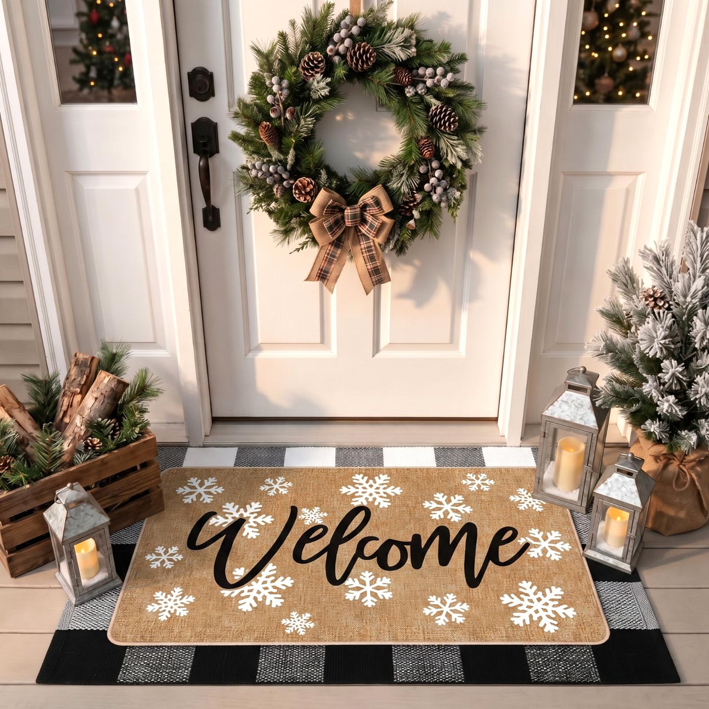 Tinideya 2 Pcs Halloween Door Mats Outdoor Layered Ghost Front Door Mat