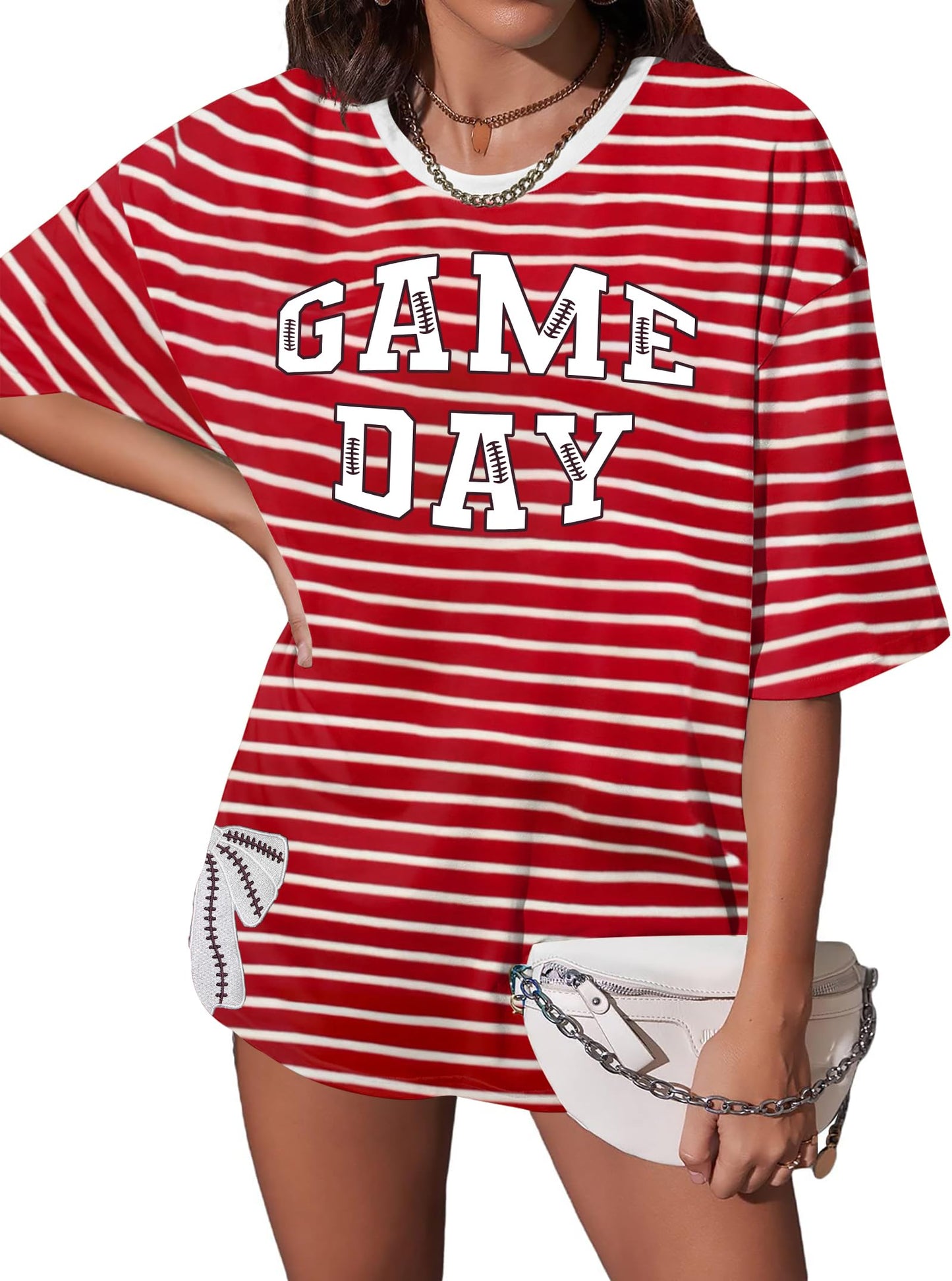 Football Shirts for Women Oversize Game Day T-Shirts Bow Side Split T-Shirt | Football Season Graphic Tee Tops Oversize Football Graphic Short Sleeve Tee Top